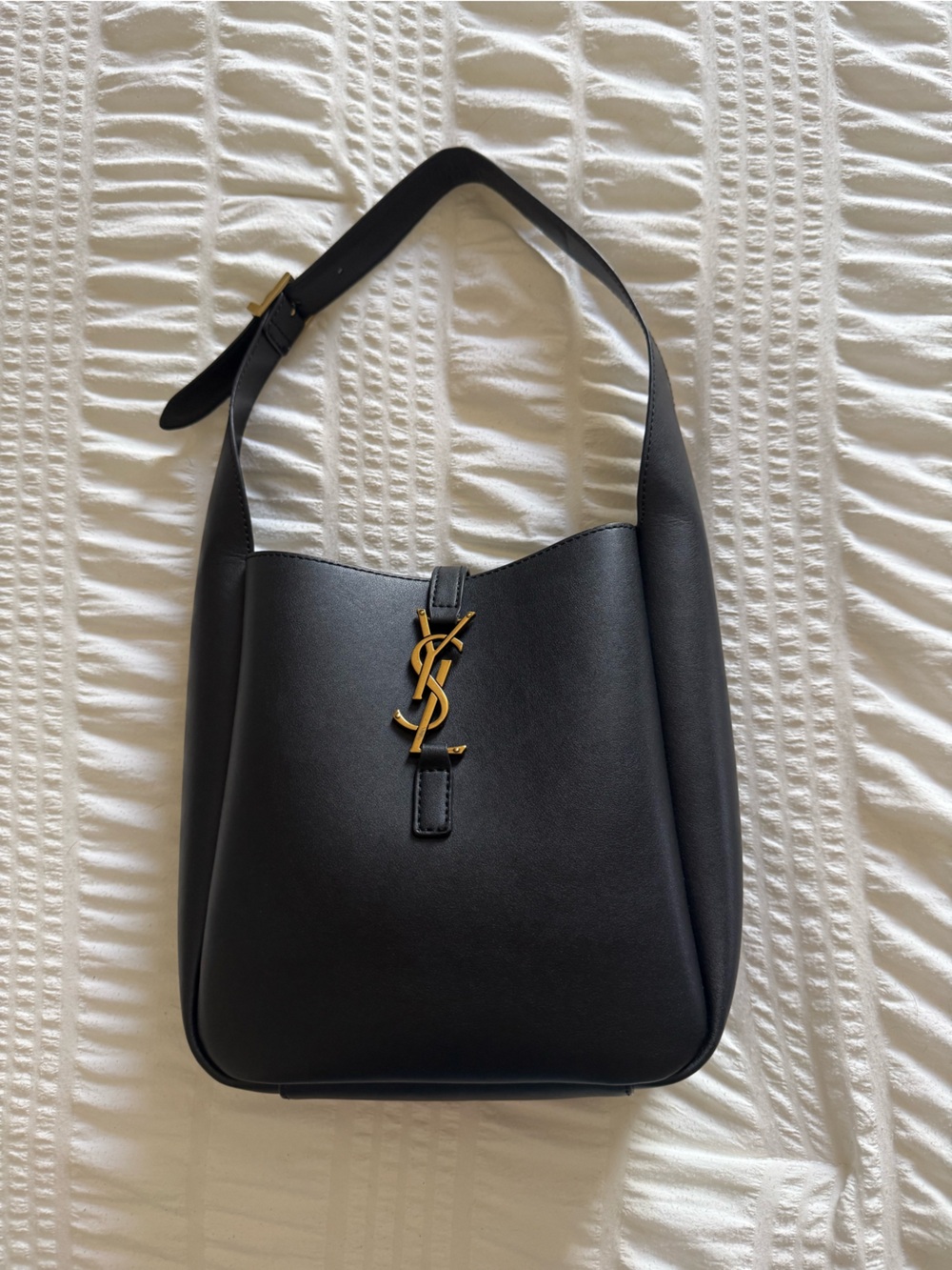 Saint Laurent Black Leather Belt Bag with Gold YSL Emblem